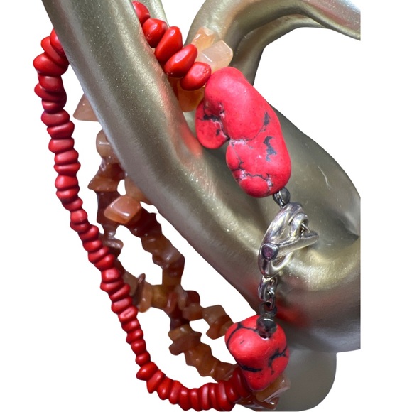 Coral & Carnelian 3 Strand Bracelet - Picture 2 of 3